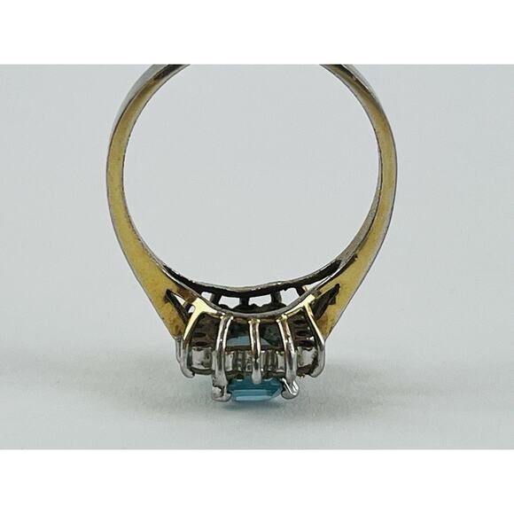Vintage Ring 14K GE Gold Electroplate Taiwan Size 9 Aquamarine Blue Pale Rhinest - Picture 10 of 16